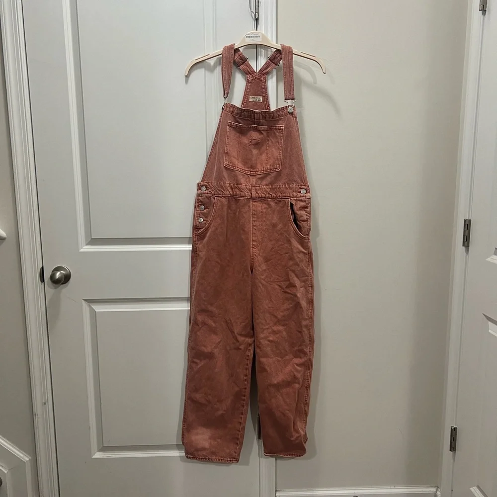 Levi’s Faded Red Denim Overalls Size Large